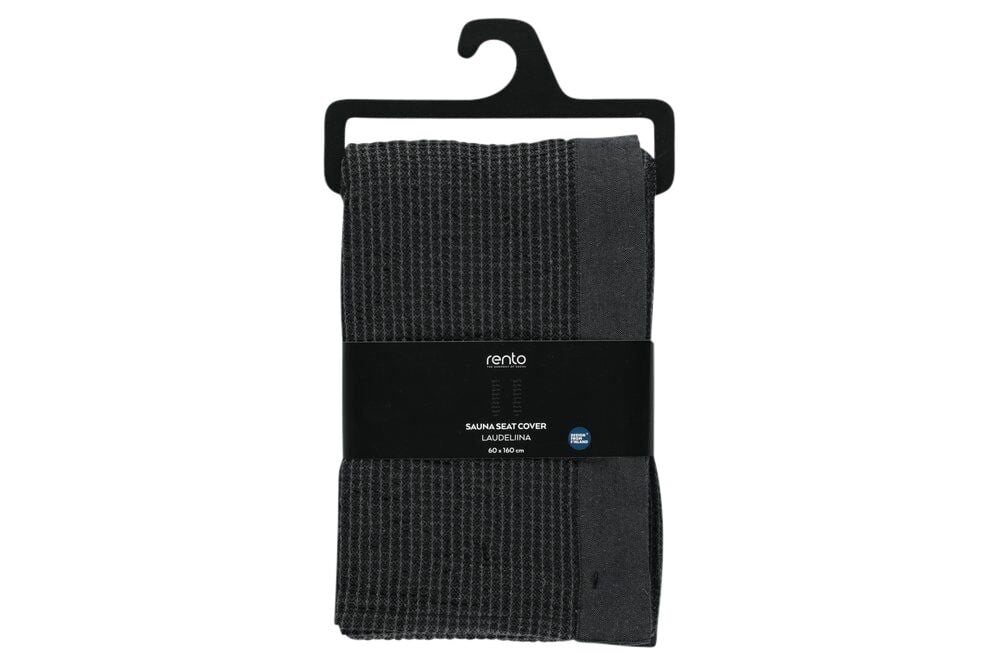 Musta ja harmaa saunalakki ripustimella.