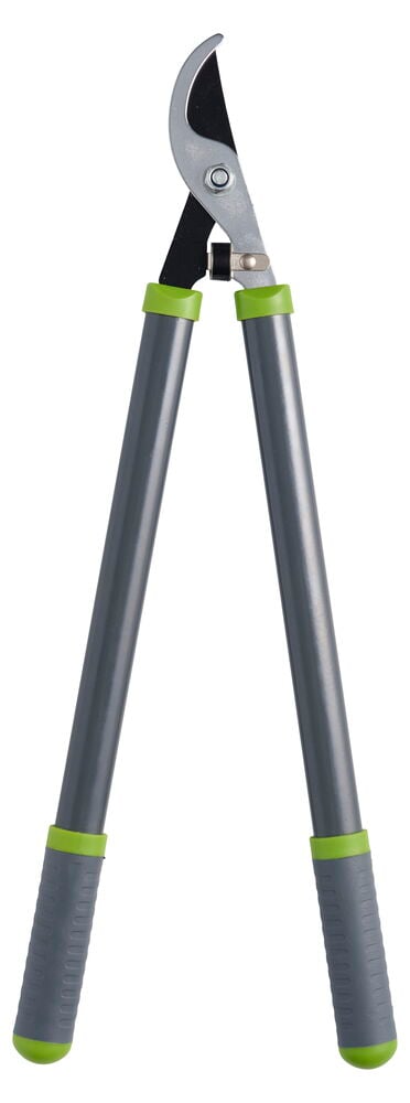 Harmaanvihreät oksasakset ergonomisilla kahvoilla.