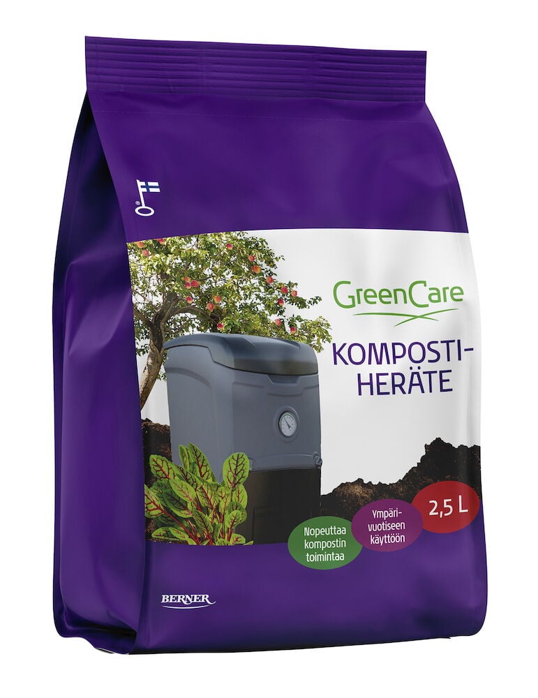 Violetti pussi ulkokompostointiaineella.