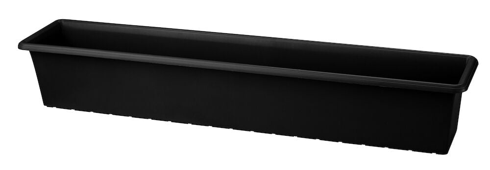 Musta suorakaiteen muotoinen parvekelaatikko kierrätetystä muovista.