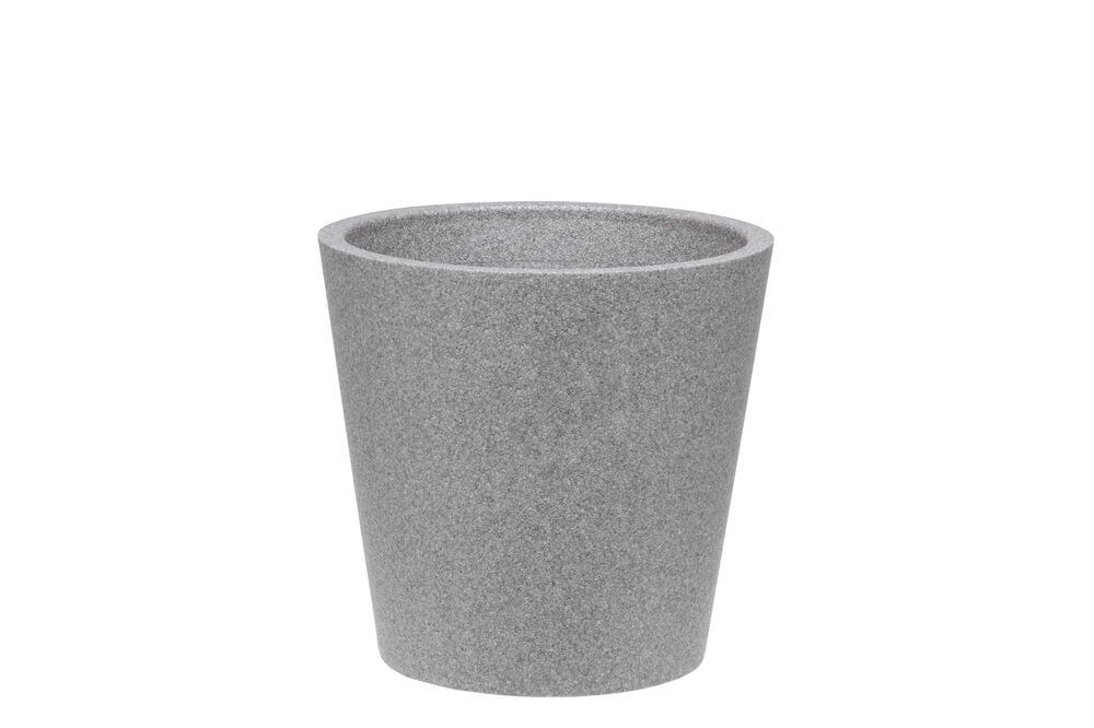 Harmaa kartiomainen termospurkki ilman kasveja.