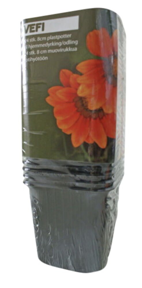 Musta neliönmuotoiset muoviruukut, pakkaus kahdellekymmenelle neljälle.