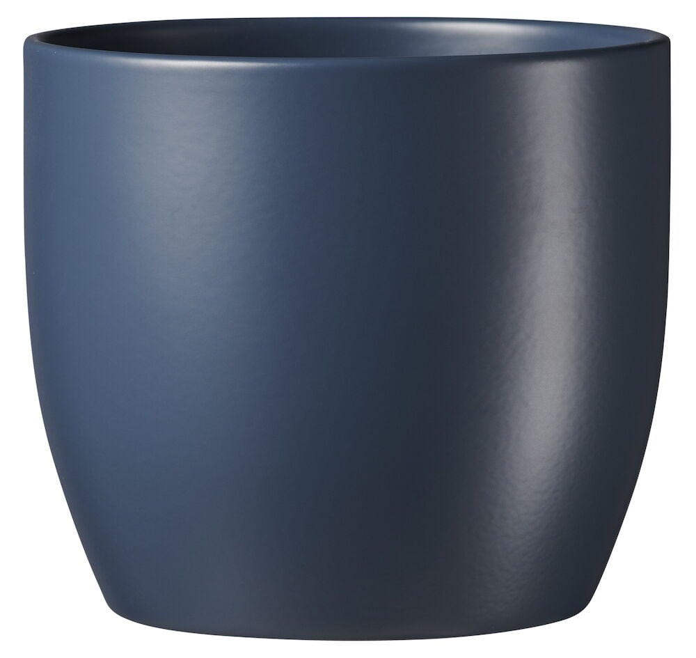 Mattapintainen yönsininen keraaminen ruukku ilman sisältöä.