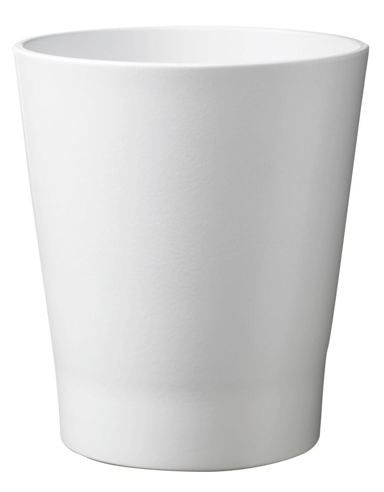 Valkoinen 13 cm orkidearuukku, kapeneva sylinterinmuotoinen.