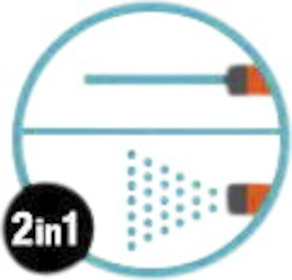 Kaksi suihkumallia ja 2in1-symboli ympyrässä.