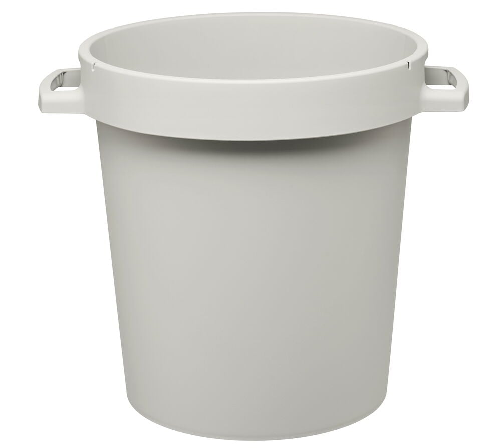 Vaaleanharmaa polypropeenipytty kahvoilla.