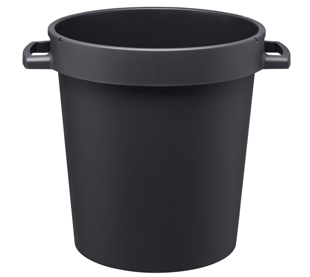 Tummanharmaa vesisäiliö kahdella muovikahvalla.