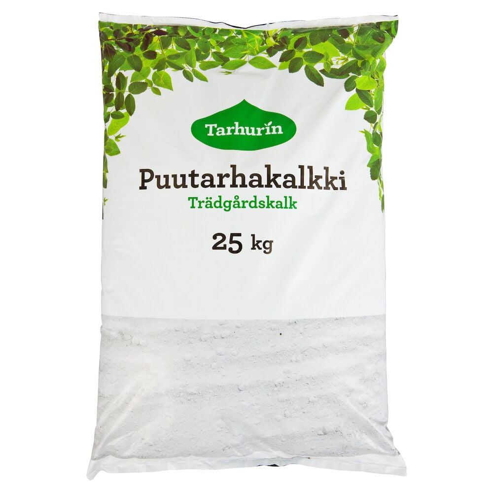 Valkoinen puutarhakalkkisäkki 25 kg Tarhurilta.