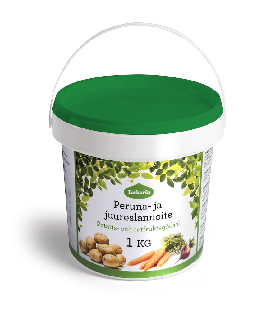 Valkoinen purkki, jossa on vihreä kansi ja vihreä kahva.