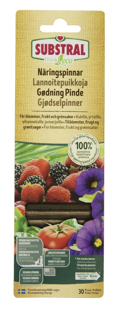 Pakkaus ravinnetikuilla ja tuoreilla hedelmillä.