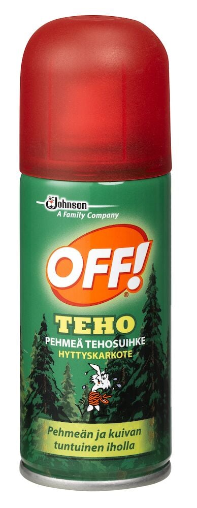 Vihreä suihkepullo, jossa on punainen muovikorkki ja etiketti.