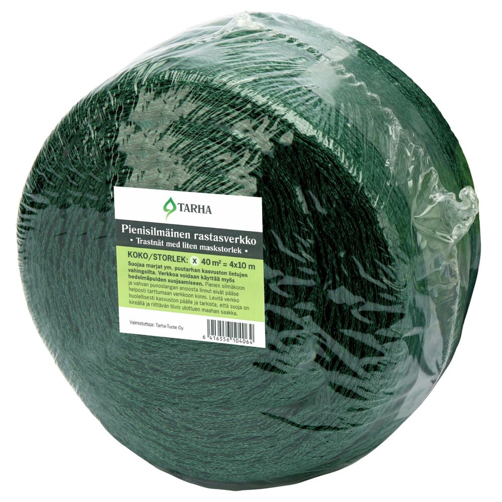 Vihreä rulla pensasverkko muovipakkauksessa.