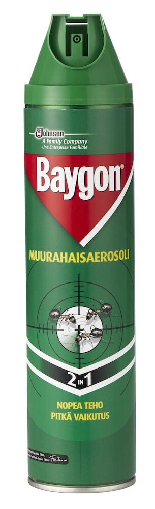 Vihreä hyönteismyrkky spraypurkki, jossa punainen etiketti.