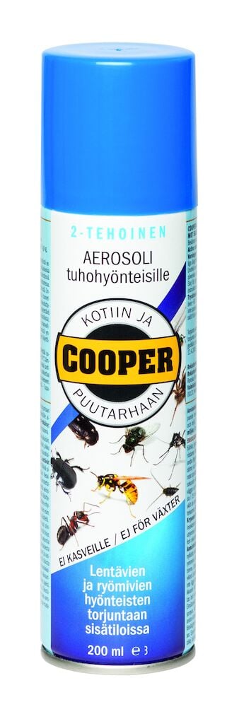 Sininen aerosolipullo hyönteisiä vastaan sisäkäyttöön.