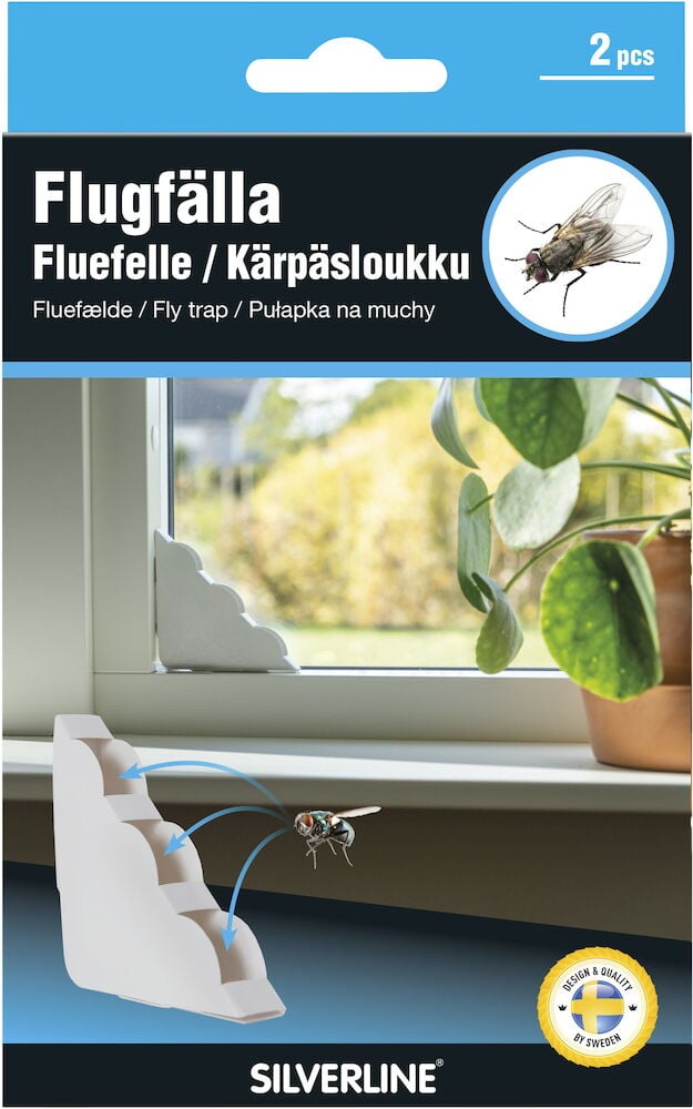 Kaksi valkoista kärpäsansaa ikkunalaudalla.