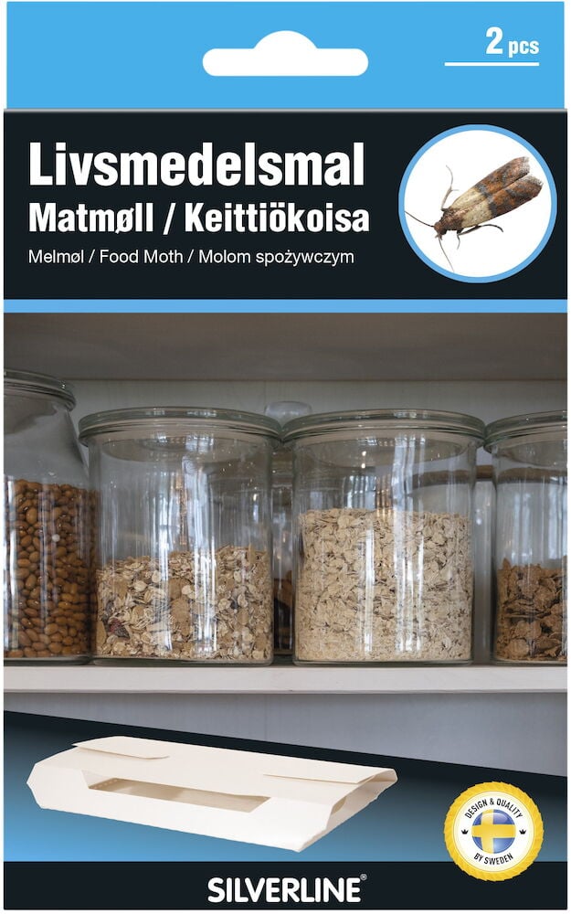 Kaksi liimansiepparia keittiöhyllyn elintarvikekoille.
