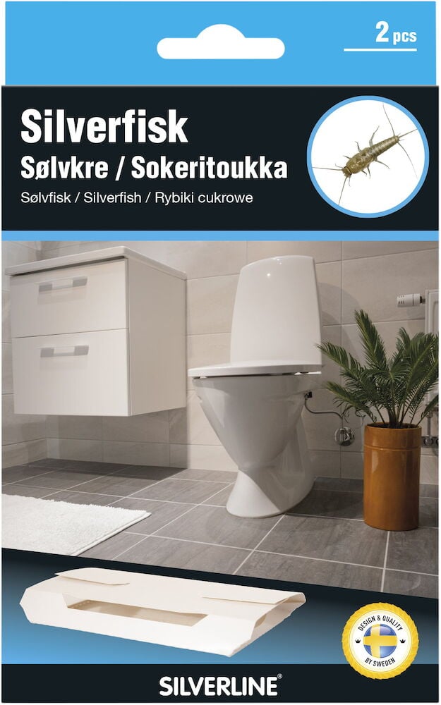 Kaksi liimansieppaajaa sokeritoukkien pyydystämiseen kylpyhuoneympäristössä.