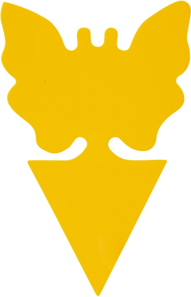 Keltainen perhosmuotoinen liimapaperi.