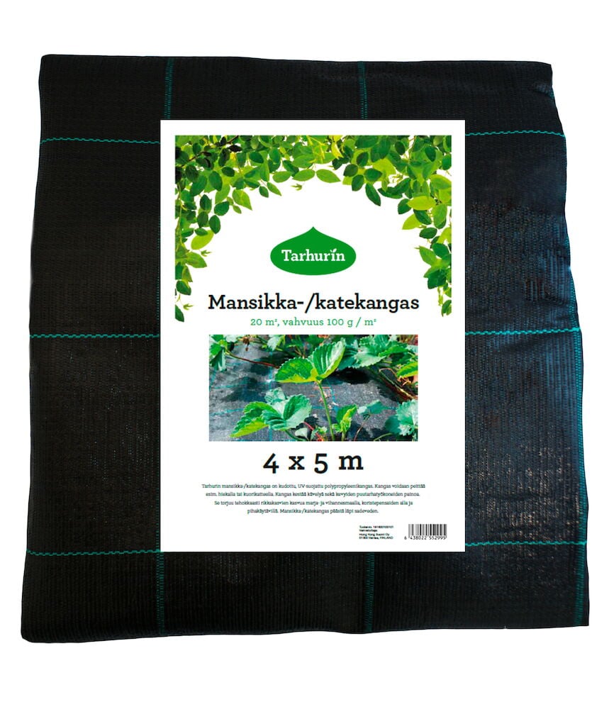 Musta peitekangas vihreillä ruuduilla ja etiketillä.