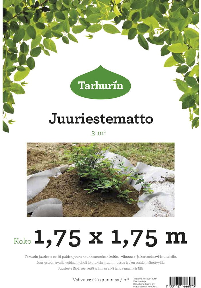 Valkoinen juurisuoja asetettu pensaan ympärille.