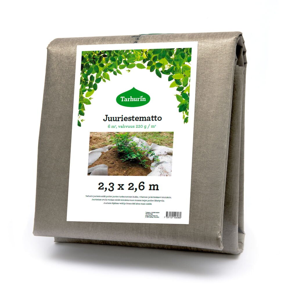 Keskikokoinen harmaa juurisuojakangas puutarhaan 2,3x2,6 metriä.