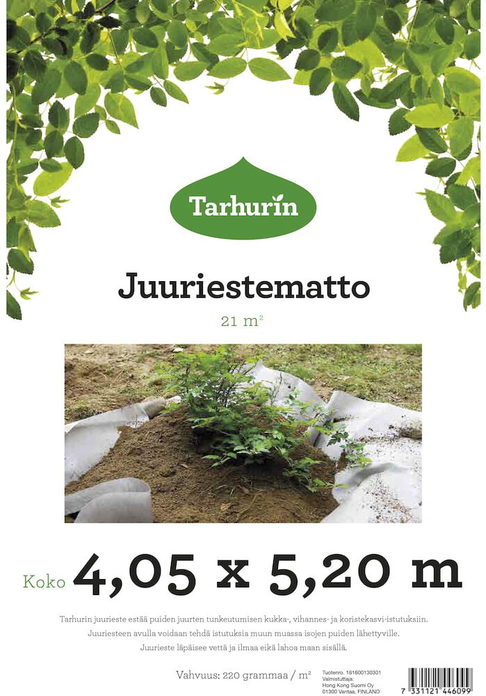 Musta juurisuojakangas puutarhakäyttöön, 2,3x2,6 metriä.