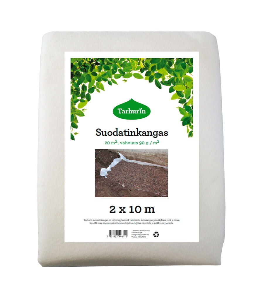 Vikattu suodatinliina valkoisessa pakkauksessa tarralla.