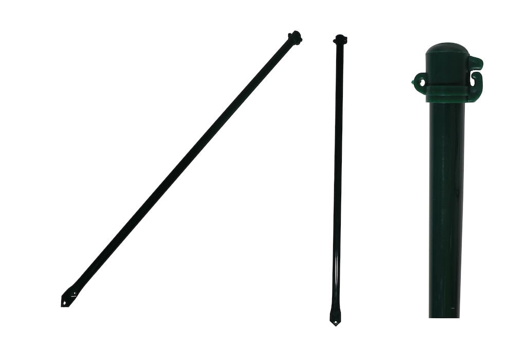 Musta metallipylväs ulkokäyttöön tarkoitettuun aitaan.