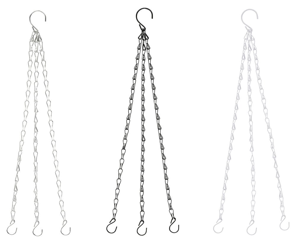 Amppeliketju Tarmo 60 cm hopean, mustana ja vaaleanharmaana, ylhäällä S-koukku ja kolme alhaalla S-koukkua.