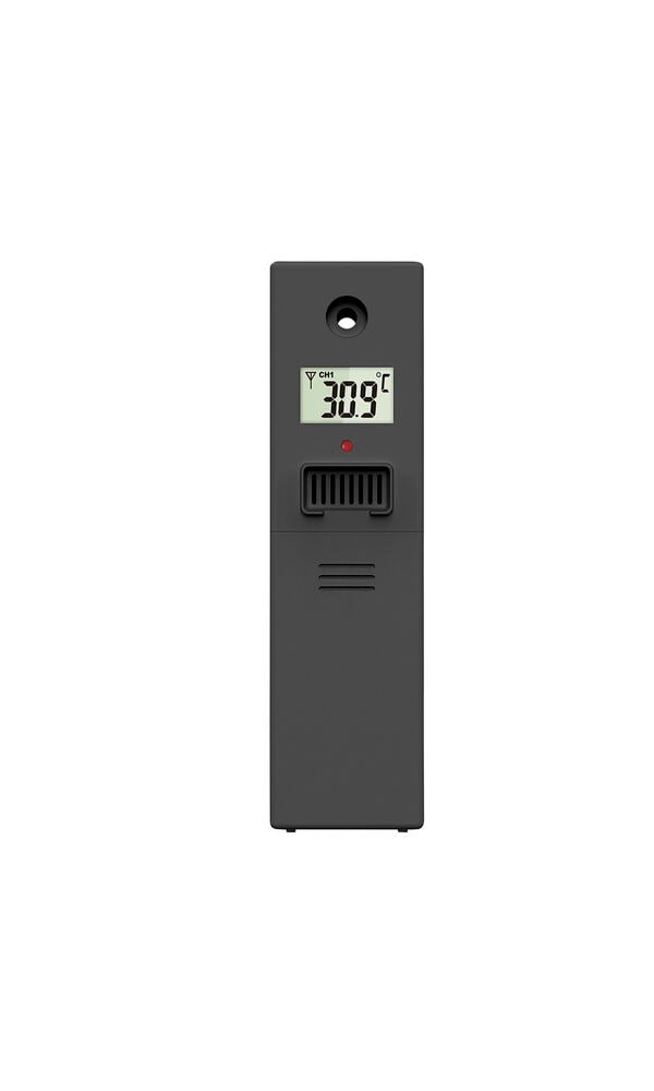 Tummanharmaa suorakaiteen muotoinen Lisäanturi, jossa digitaalinäyttö näyttää 30,9 °C ja CH1, edestä.