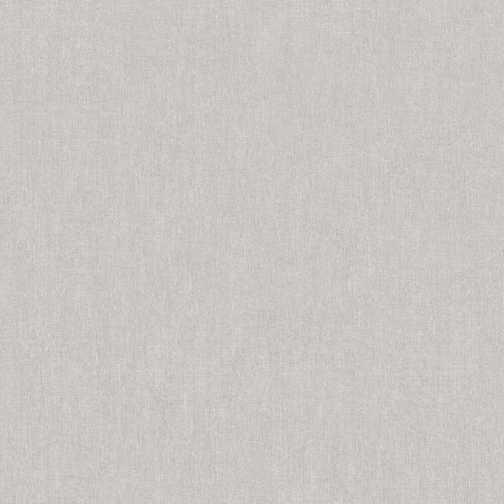 Ljusgrå slät tapet med linneliknande struktur.