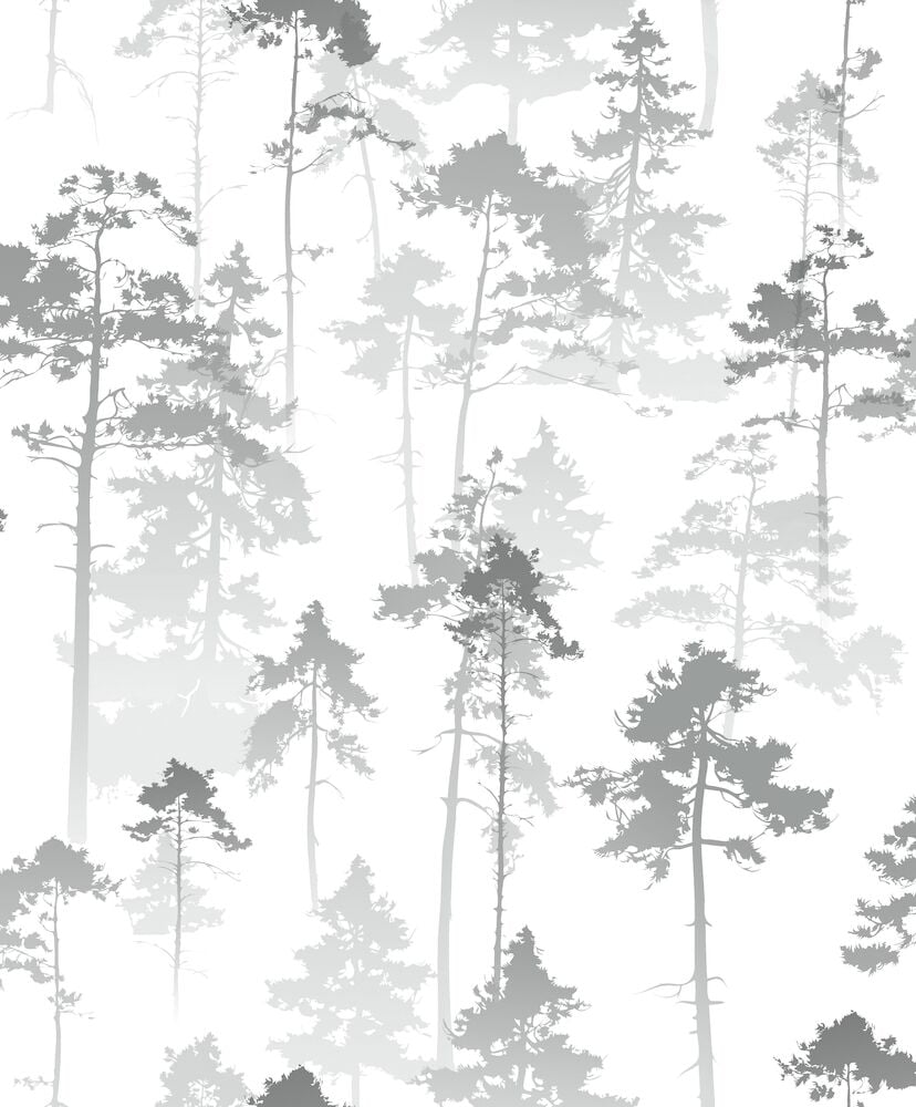 Gråhvite trær i skandinavisk mønstret tapet.