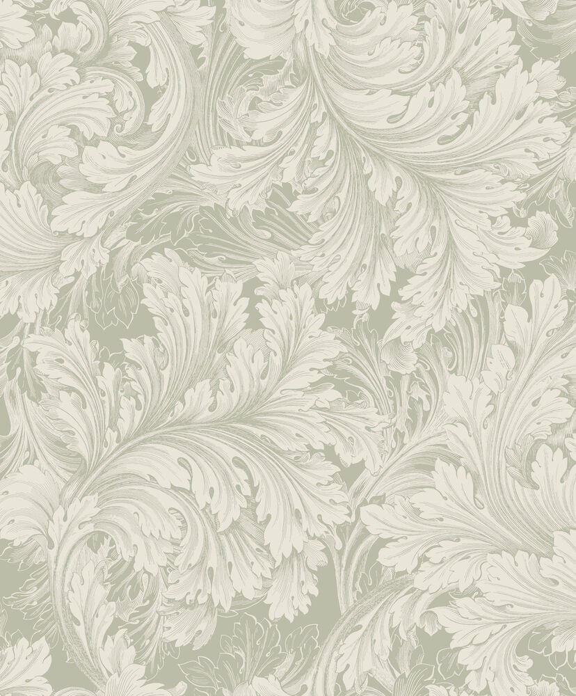 Grön tapet med ljust bladmönster non-woven.
