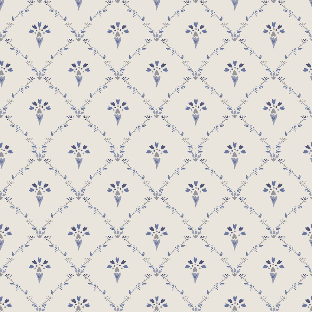 Blaues Blumenmuster auf hellem Hintergrund, klassisches Design.