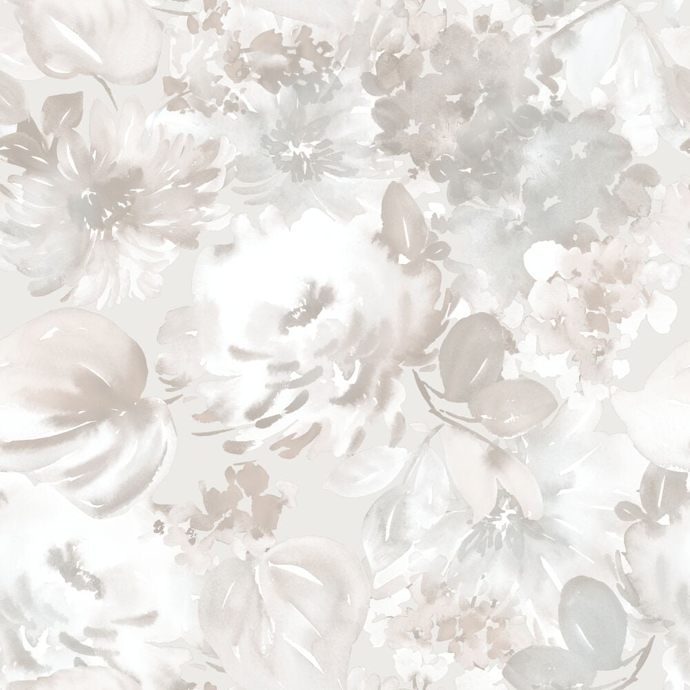 Blumentapete in grauem und rosafarbenem Aquarellmuster.