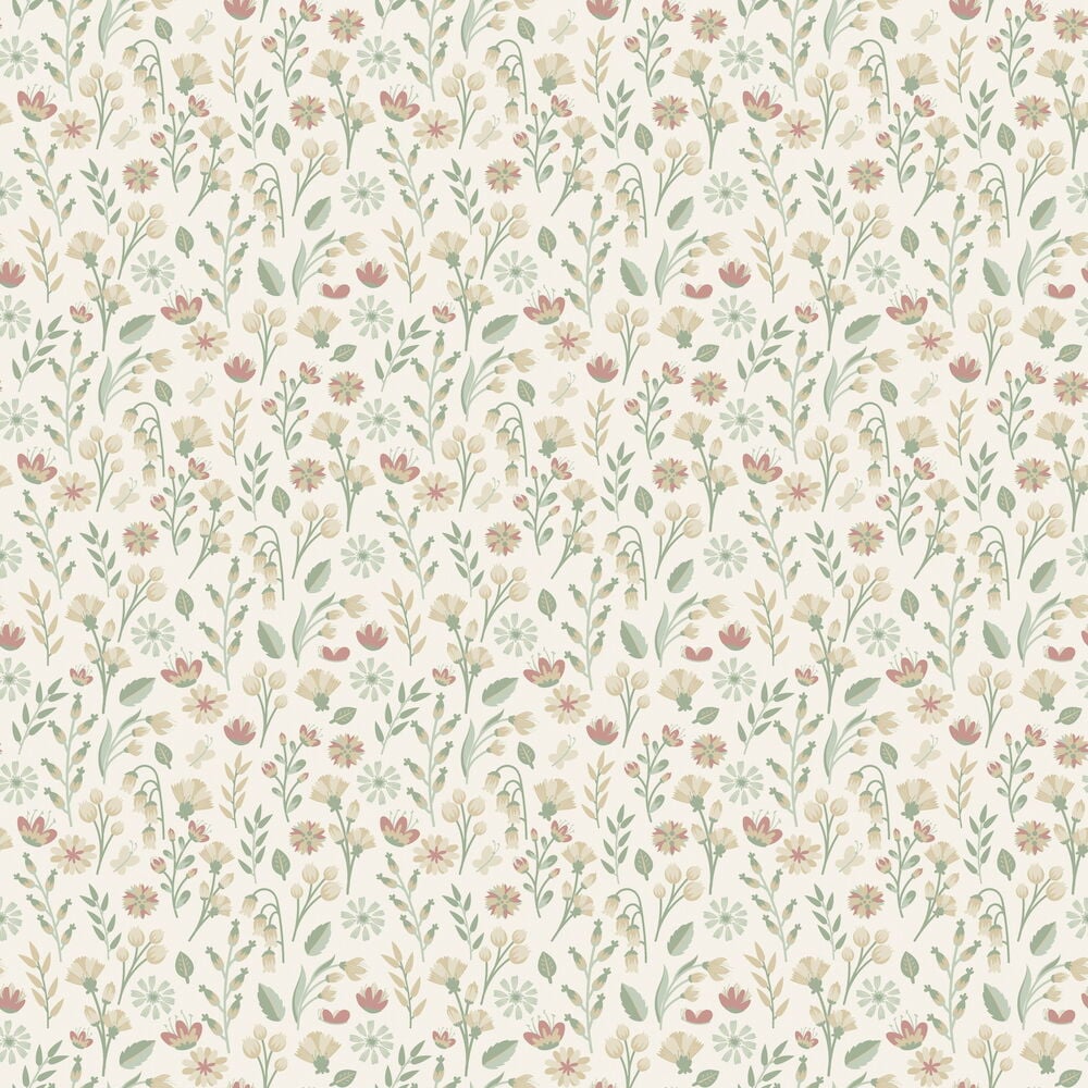 Blommig tapet i ljusa färger med naturmönster.