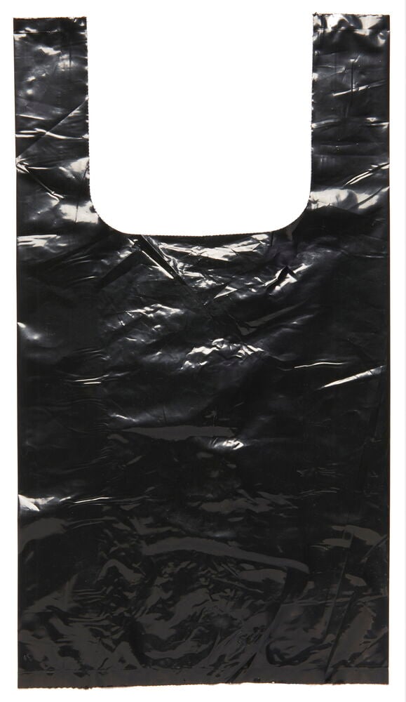 Svart avfallspåse med knythandtag, extra stor storlek.