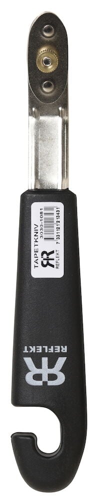 Svart tapetkniv med ergonomiskt plasthandtag.