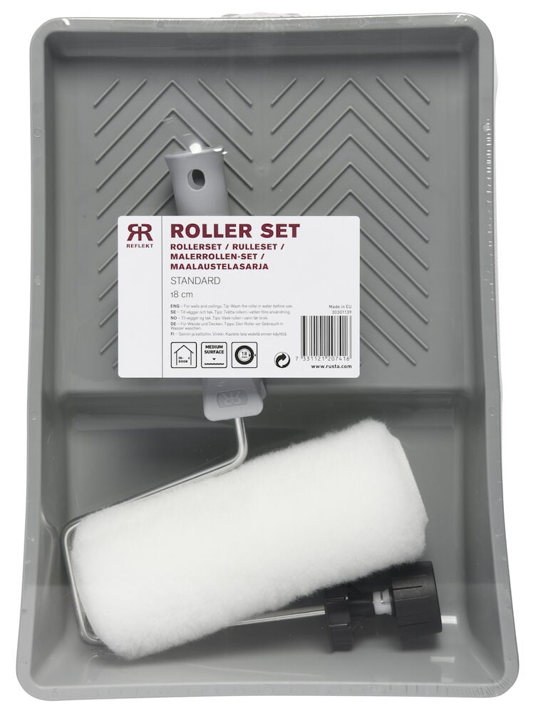 Målarset med roller och bricka för vägg och tak.