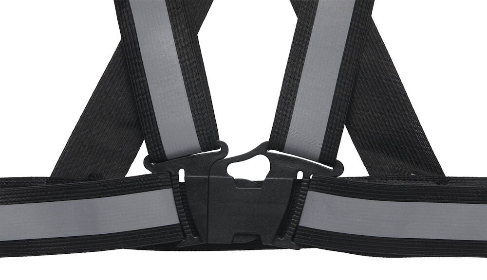 Svart reflexsele med gråa reflexband och klickspänne.