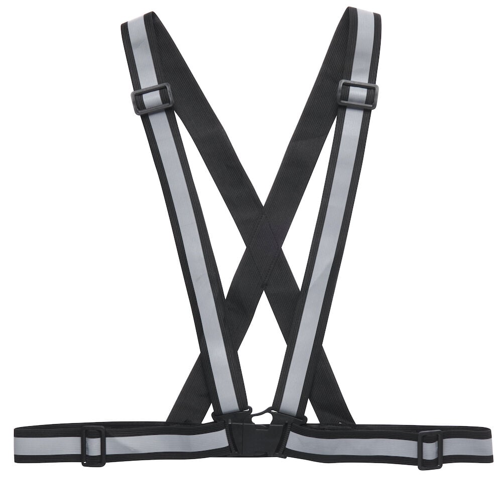 Svart reflexsele med justerbara remmar och spänne.