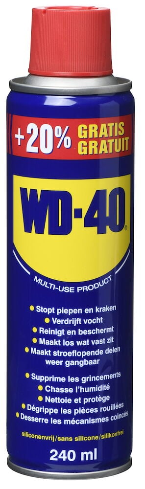 Blå sprayburk WD-40 med röd kork 240 ml.