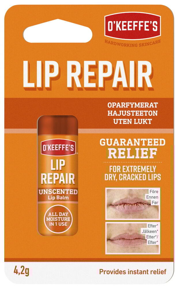 Oparfymerat läppbalsam för torra och spruckna läppar.