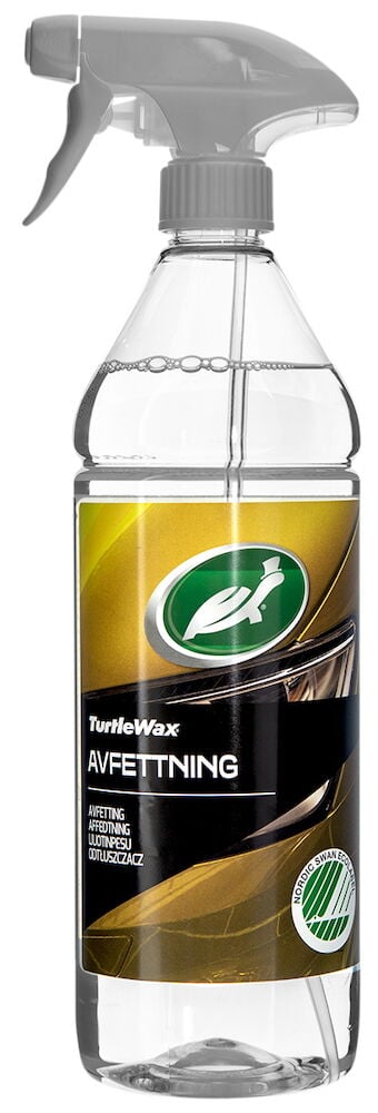 Sprayflaska Turtle Wax avfettning med gul etikett.
