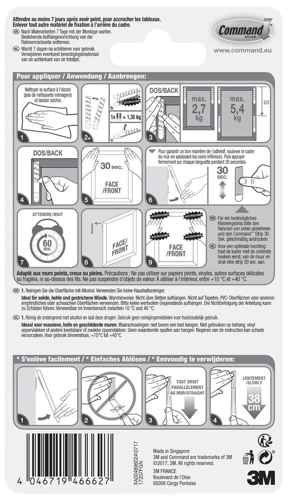 Verpackung mit Bildermontagestrips für einfache Aufhängung.
