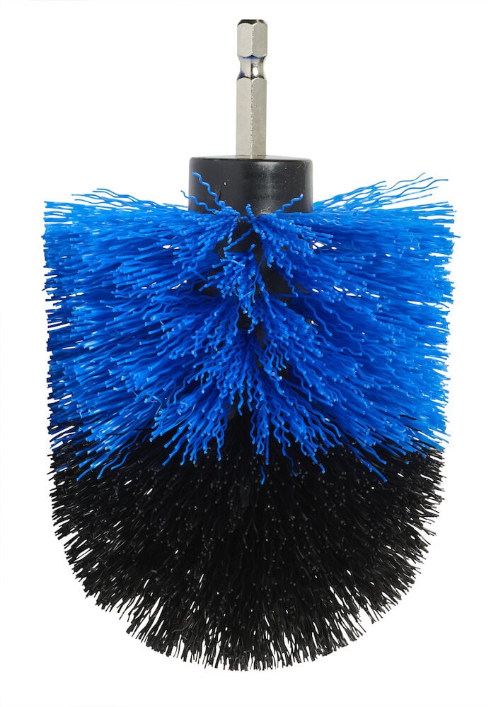 Rund borste med blå och svarta nylonborst.