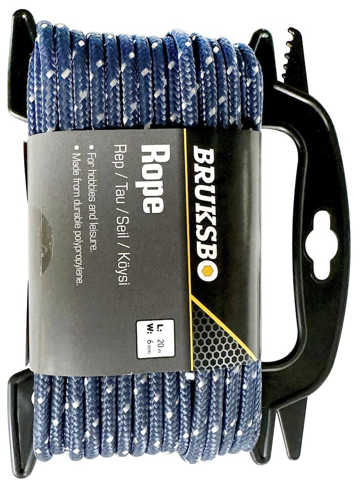 Blått polypropenrep på svart hållare.