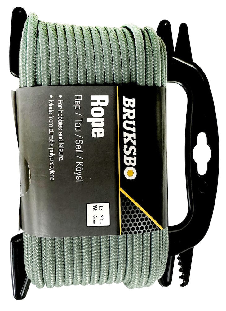 Grönt polypropenrep på svart hållare för camping.