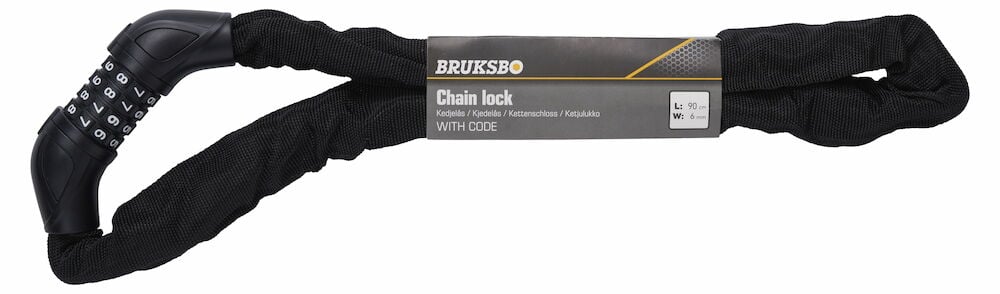 Musta ketjulukko nelinumeroisella yhdistelmälukolla ja suojakuorella.