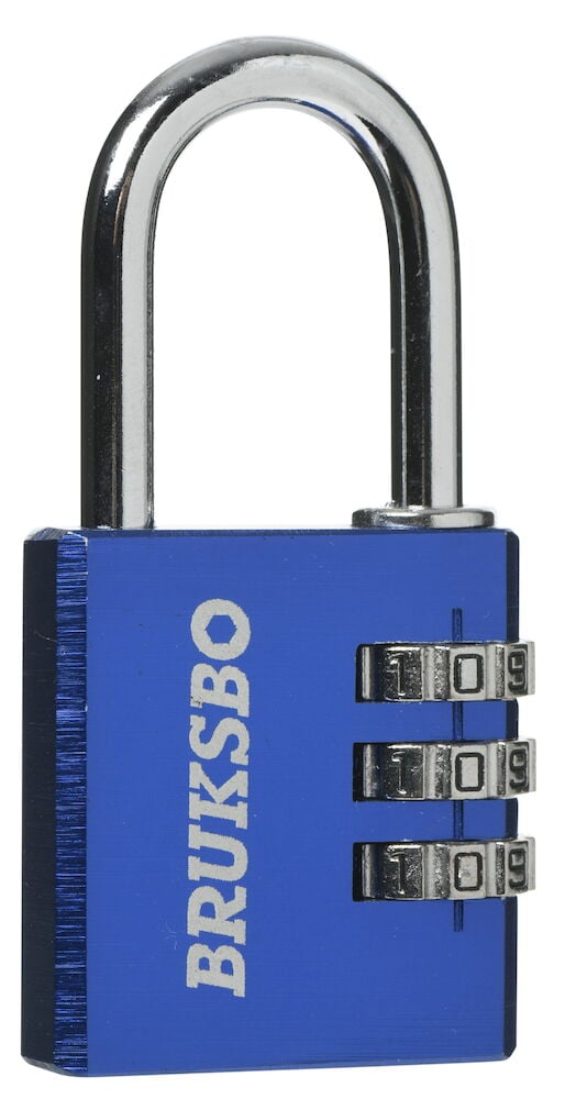 Blått kombinationslås med tre kodhjul.